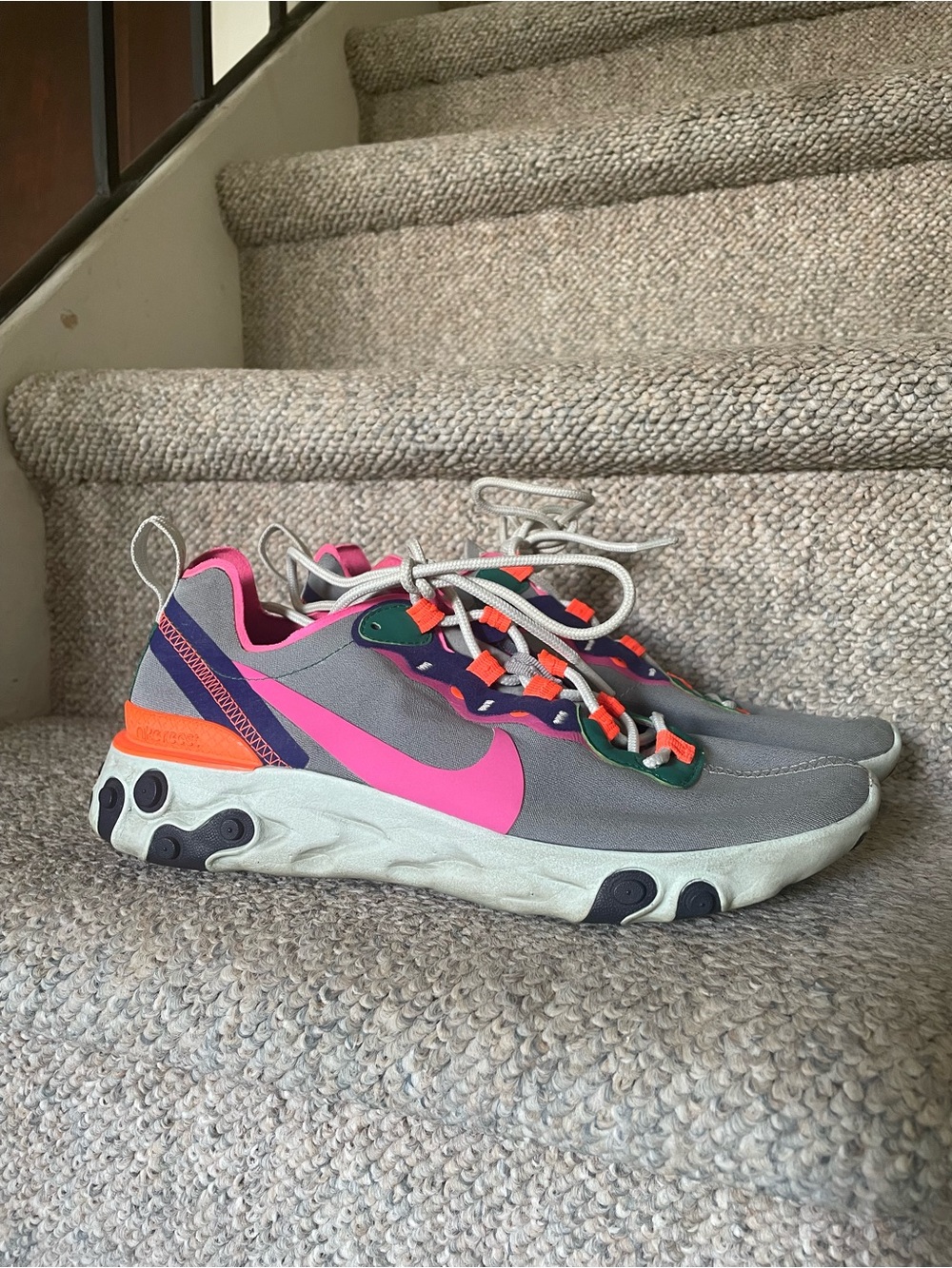 Nike React Element 55 ‘Wolf Grey Fuschia’ Techware Athleisure Sneakers Size 8 - Picture 7 of 7